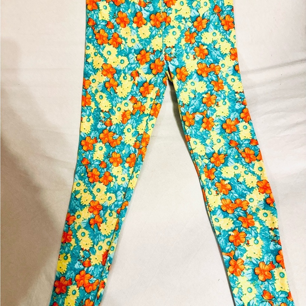 LuLaRoe Leggings with Orange and Blue Floral Pattern One Size EUC - Picture 1 of 3